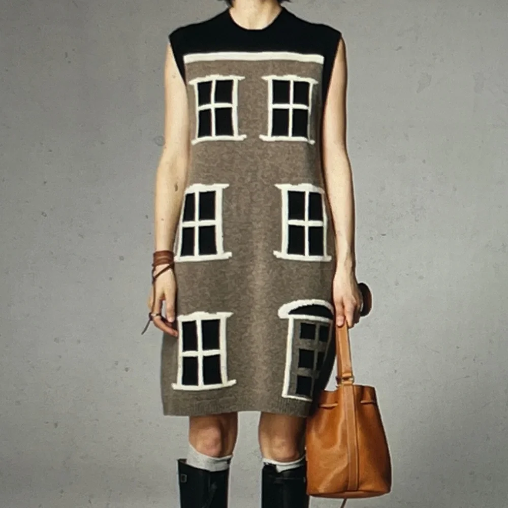 INFFTRU Yak Wool House Print Sweater Dress - Picture 1 of 8